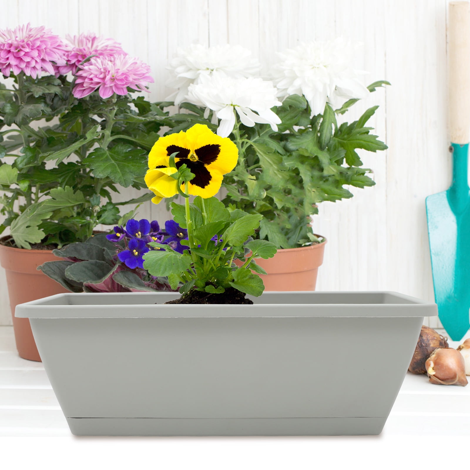 Topbathy White Plastic and Resin Window Box Planter for Indoor and Outdoor Gardening  Durable Flower Pot Set