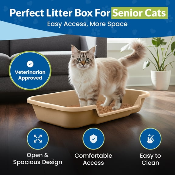 KittyGoHere Senior Cat Litter Box, Large, Beige (1 Pack)
