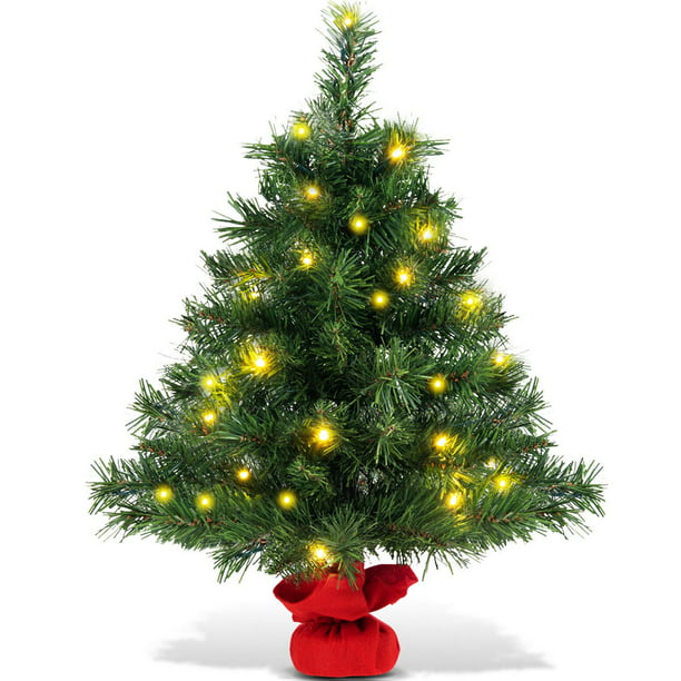 Costway 24'' Pre-Lit Tabletop Fir Artifical Christmas Tree Led Lights ...