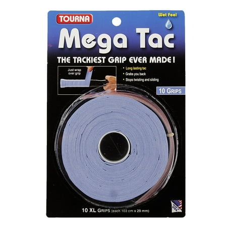 Grip Tape 10 Mega Tac Tennis Racket Grip, Blue, 10-Pack, 10 XL grips per package, includes finishing tape. By Tourna ()