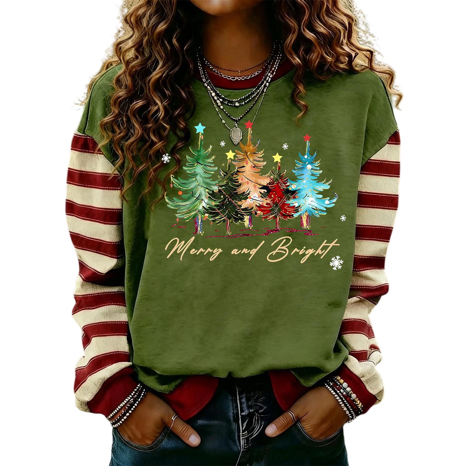 Women s Christmas Sweatshirt Long Sleeve Crew Neck Pullover Graphic Top Soft Cozy Warm Loose Fit Casual Holiday Party Home Work Gym Yoga Running Outdoor Daily Army Green XL