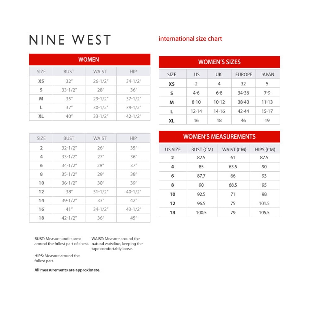 nine west size guide