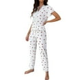 thumbnail image 5 of Sleepwear for Women New Womens Pajamas Sets V-Neck Lace Pajama Set for Women Print Pajamas Set Short Sleeve Tee and Pants Sleepwear Women's Pajamas Sets White L, 5 of 8