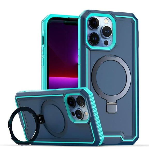 Bemz Phone Case for iPhone 15, Slim Heavy-Duty Armor Tough Defender Wireless Charger Magnetic Kickstand Rugged Cover (Teal Blue)