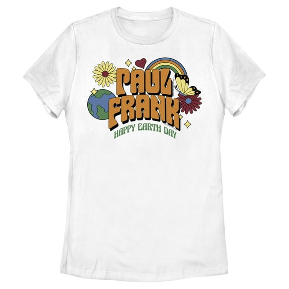 Women's Paul Frank Vintage Happy Earth Day  Graphic Tee White Medium