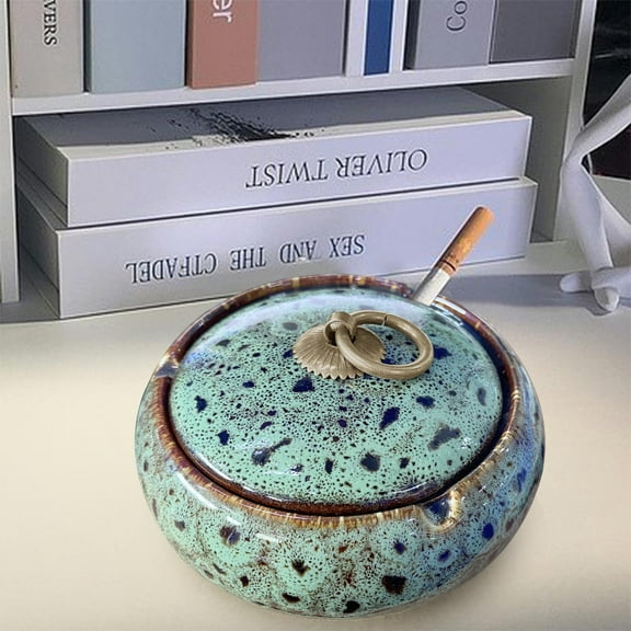 Ceramic Ashtray with Lids, Windproof, Cigarette Ashtray for Indoor or Outdoor Use,Ash Holder for Smokers,Desktop Smoking Ash Tray for Home Office Decoration