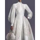 thumbnail image 3 of Vestido elegante de mujer de corte A de longitud media con estampado floral vintage, cuello alto, mangas acampanadas, vestido de fiesta de noche, 3 of 4