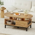 thumbnail image 2 of Costway 47" Oval Top Coffee Table with 4 Open Compartments & Drawer, 5 support legs Natural, 2 of 10