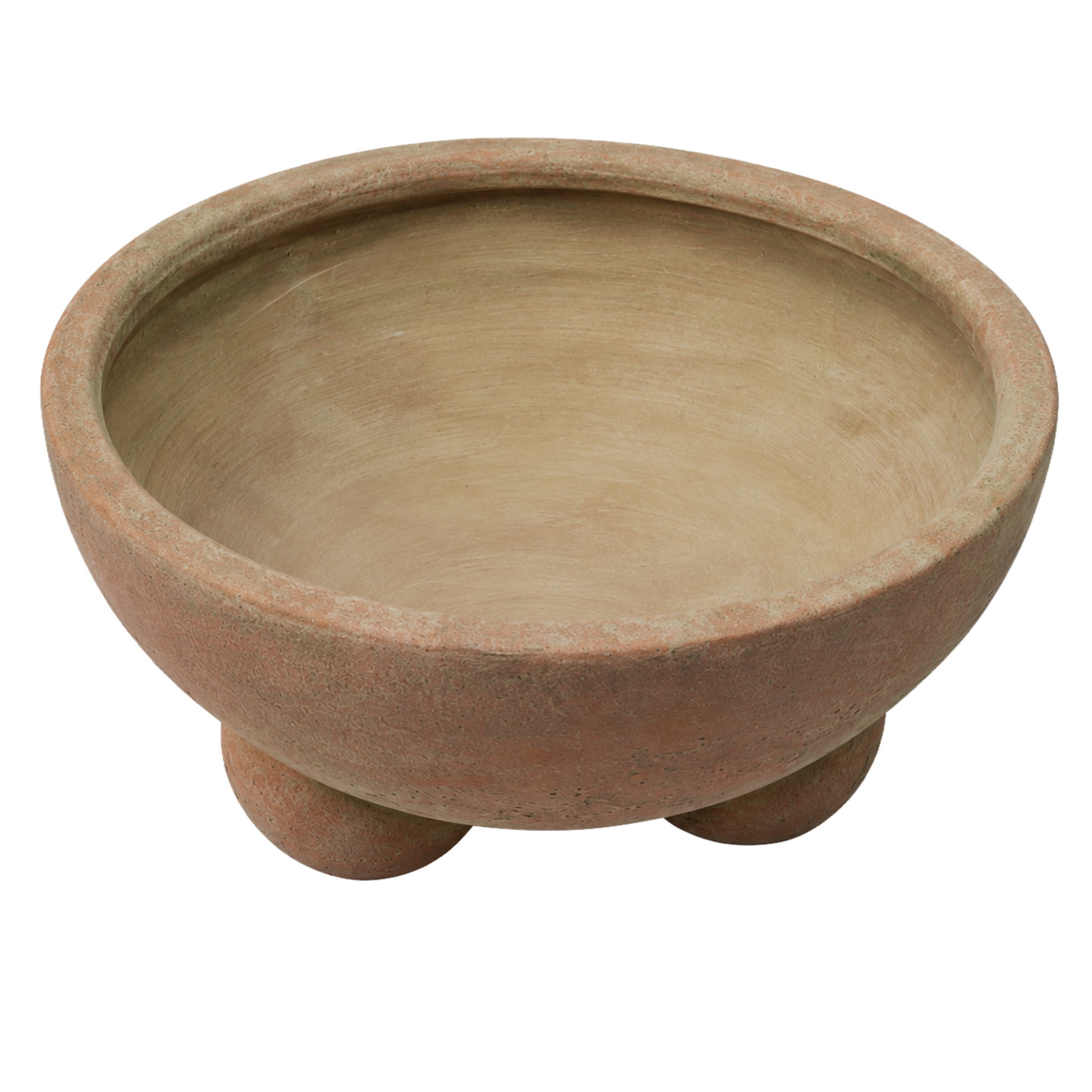 DecMode 11" Round Beige Ceramic Decorative Bowl with Three Round Legs