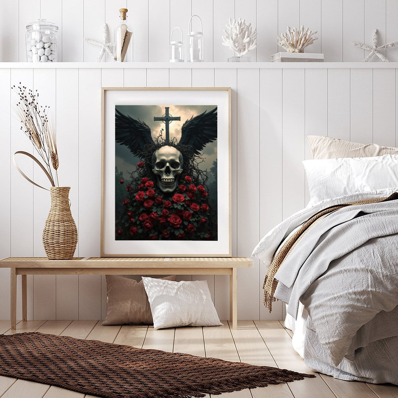 Diamond Art Kits for Adults - 5d Dark Wings Skull Roses Cross Diamond Painting for Adults, Diamond Art for Adults Beginners, Diamond Painting Kits for Adults for Home Wall Decor