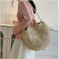 thumbnail image 3 of Kukuzhu Round Straw Bag for Women Large Summer Beach Tote Handbag Handwoven Straw Crossbody Bag Woven Handle Shoulder Bag, 3 of 7