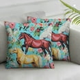 thumbnail image 3 of Ullo0ord Horse Pillow Cover, Chic Retro Blossom Throw Pillow Cover For Kids Teens Adult, Galloping Horse Cushion Case, Romantic Aesthetic Style 3D Animal Decorative Pillow Cover, Green Pink 22x22in, 3 of 7