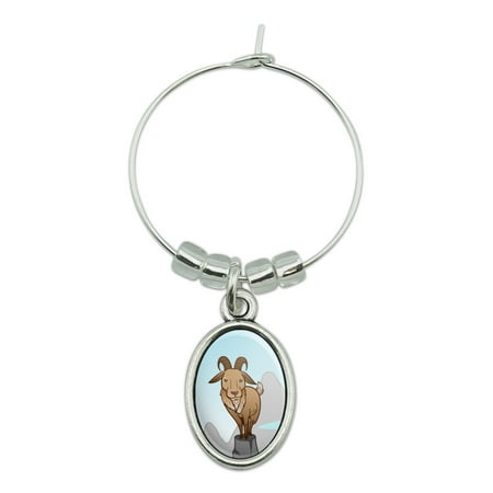 Goat On Mountain Top Wine Glass Oval Charm Drink Marker
