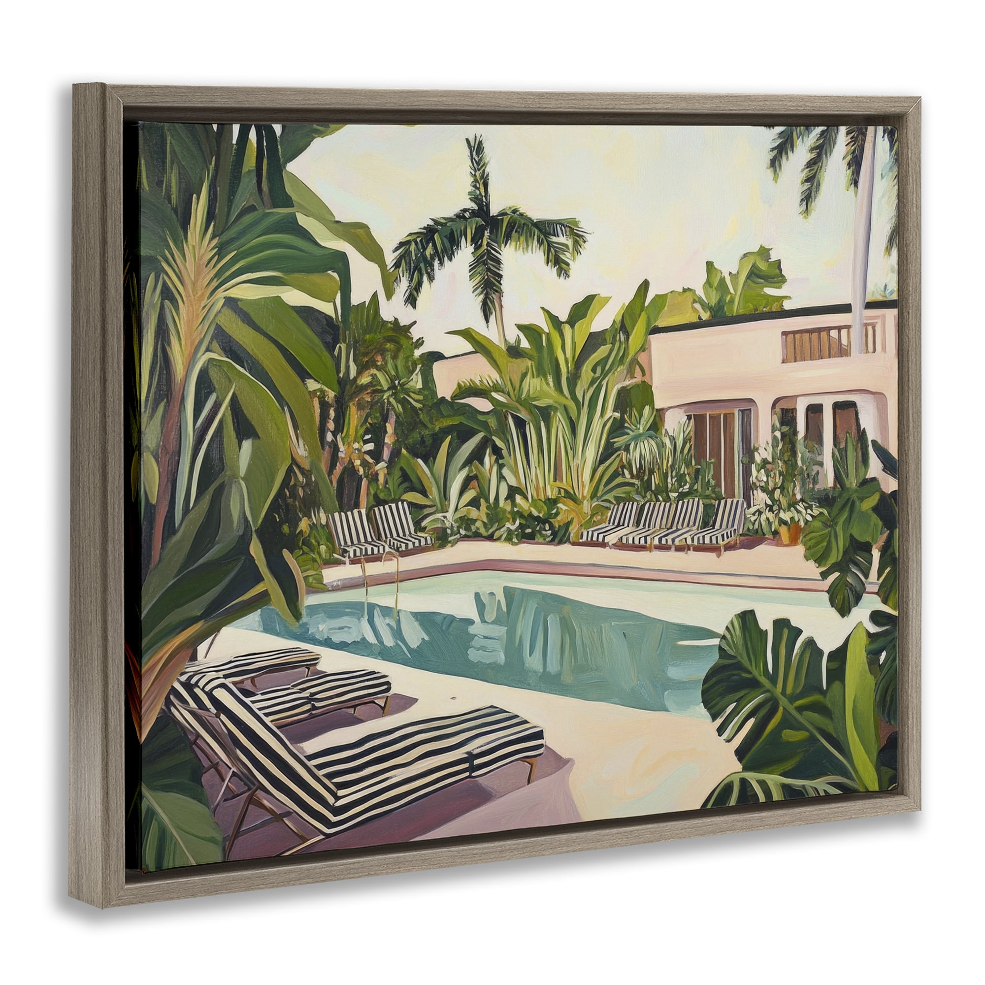 Stupell Industries Poolside Resort Lounge Chairs Brown Framed Floater Canvas Wall Art, design by Sisi and Seb