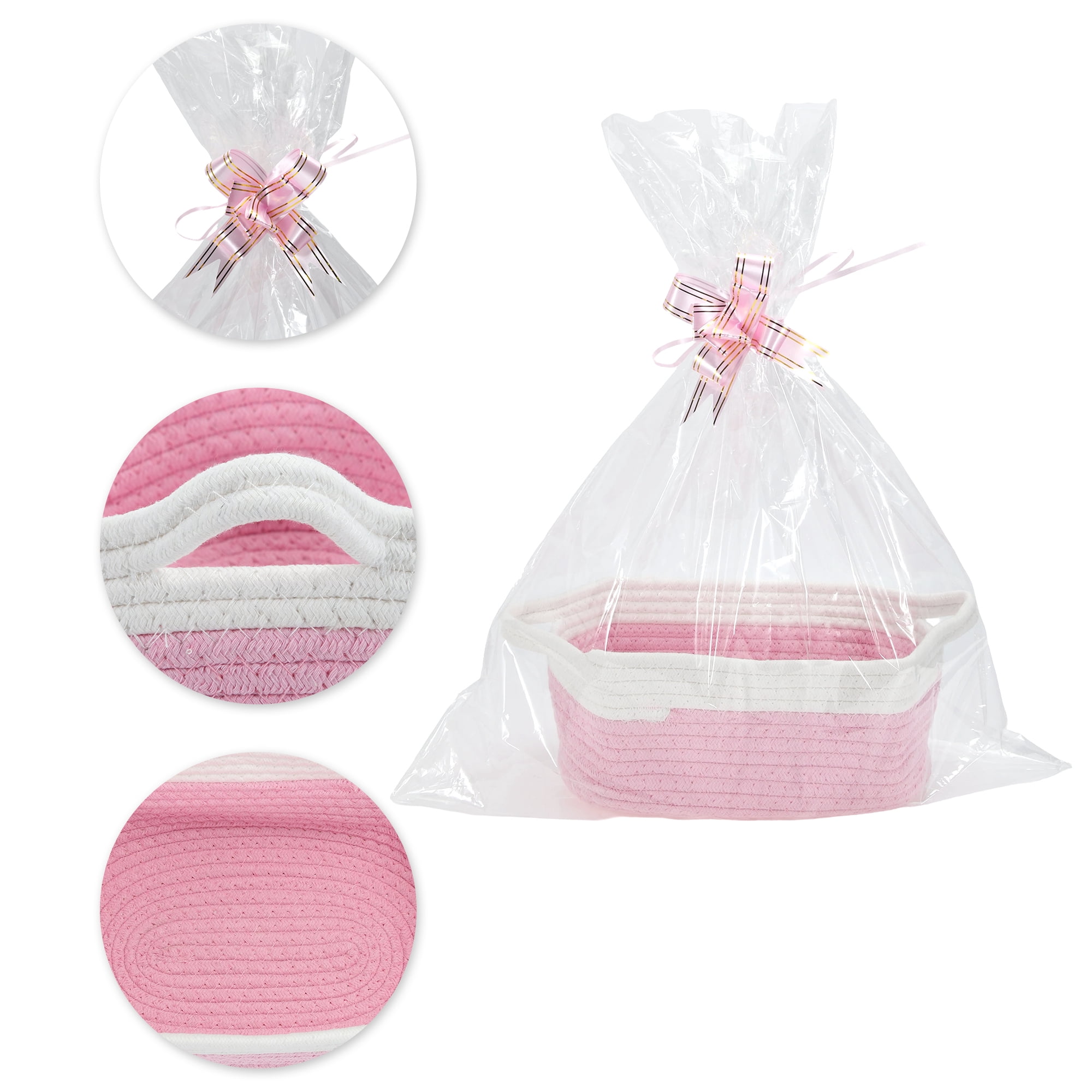 Unique Bargains Durable Woven Gift Decorative Basket Set 12x8x5 Inches Pink, White