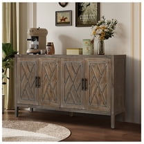 Modern Farmhouse Accent Cabinet, 60" Buffet Console Table, 4 Doors, Adjustable Shelves, Antique Brown Finish