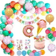 Sweet Candyland Themed Birthday Party Decorations, for Girl Ages 1 2 3 4 5 6 7 8 9 10, Happy Birthday Balloon and Banner