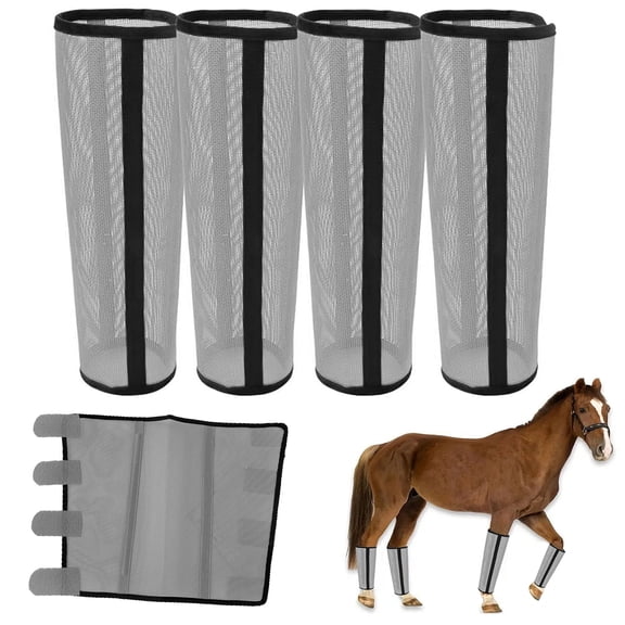 Grobro7 4Pcs Horse Fly Boots with Fastening Polyester Mesh Leg Protectors for Horses, Grey