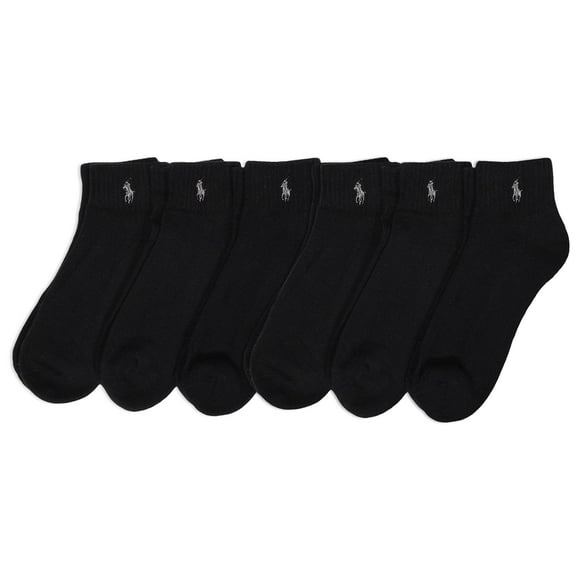 POLO RALPH LAUREN Chaussettes de Sport Solides Classiques pour Hommes Pack de 6 Paires - Coton Matelassé Confort, Noir, 6-125