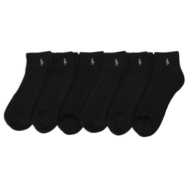 POLO RALPH LAUREN Calcetines deportivos clásicos para hombre, paquete de 6 pares, algodón acolchado, cómodos, color negro 6-12.5