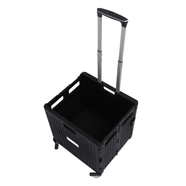 Chariot Utilitaire Pliable, Chariots Roulants Pliables avec Couvercle, Poignée Télescopique et 4 Roues Pivotantes Chariot à Main Portatif pour Caisse Roulante Porte-Outils pour Magasinage Rangement Bureau