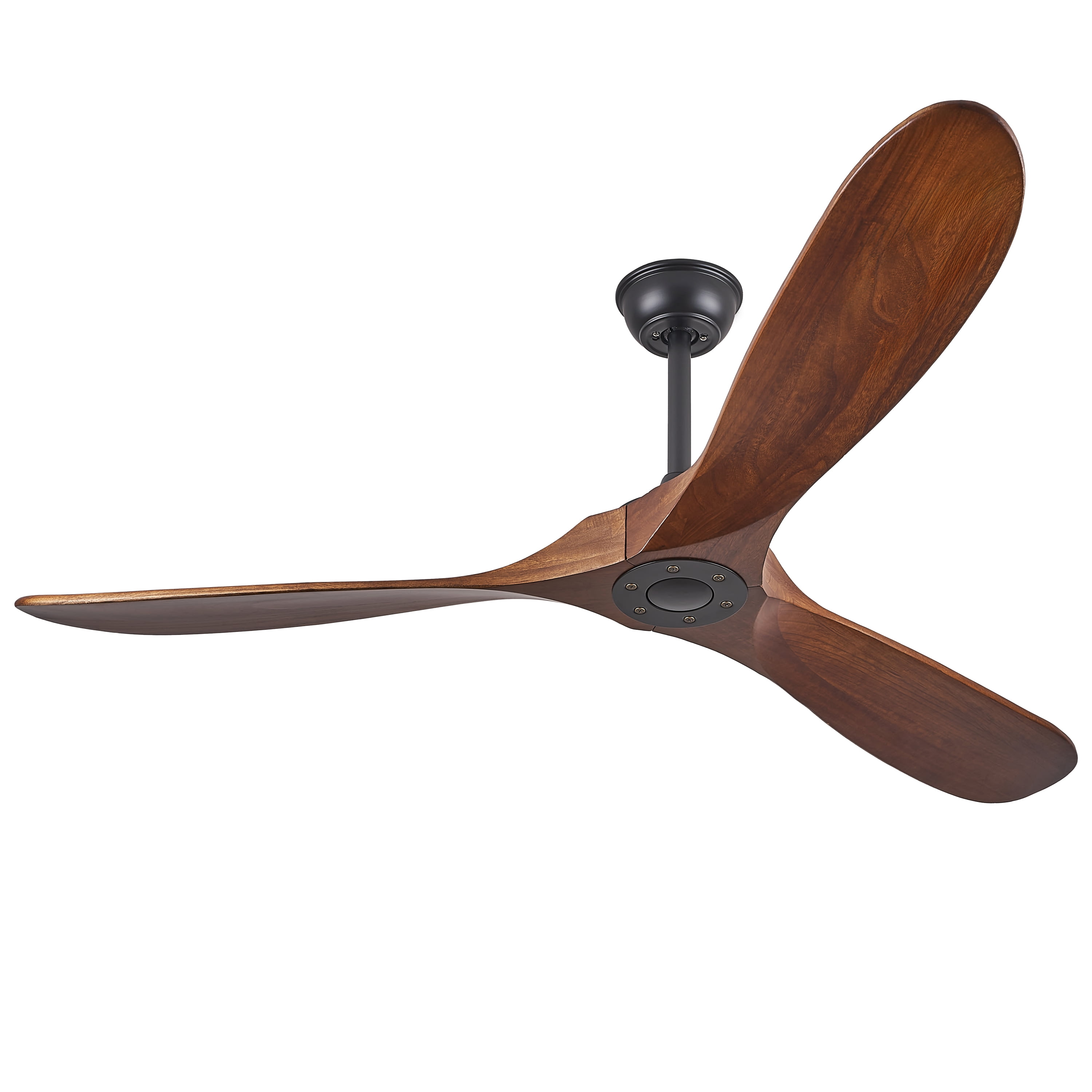 62'' Modern 3-Blade Ceiling Fan (No Light) – Solid Walnut Wood Propeller Ceiling Fans, Quiet DC Motor & Standard Remote Control | Indoor/Outdoor Use for Patio, Coastal & Farmhouse Spaces