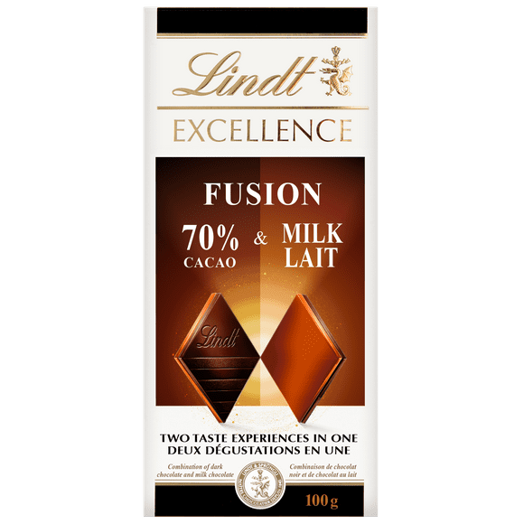 Lindt EXCELLENCE Fusion 70% Dark & Milk Chocolate Bar, 100g, LINDT EXCELLENCE FUSION DARK 70% MILK 100G