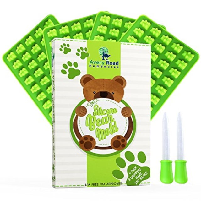 Gummy Bear Mold 4 PACK 2 BONUS DROPPERS and RECIPE PDF FDA APPROVED Non