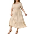 thumbnail image 4 of Vestidos de mujer de tallas grandes Agnes Orinda, con mangas cortas, cuello redondo, vestido básico de verano tipo maxi, color albaricoque, talla 3X, 4 of 6