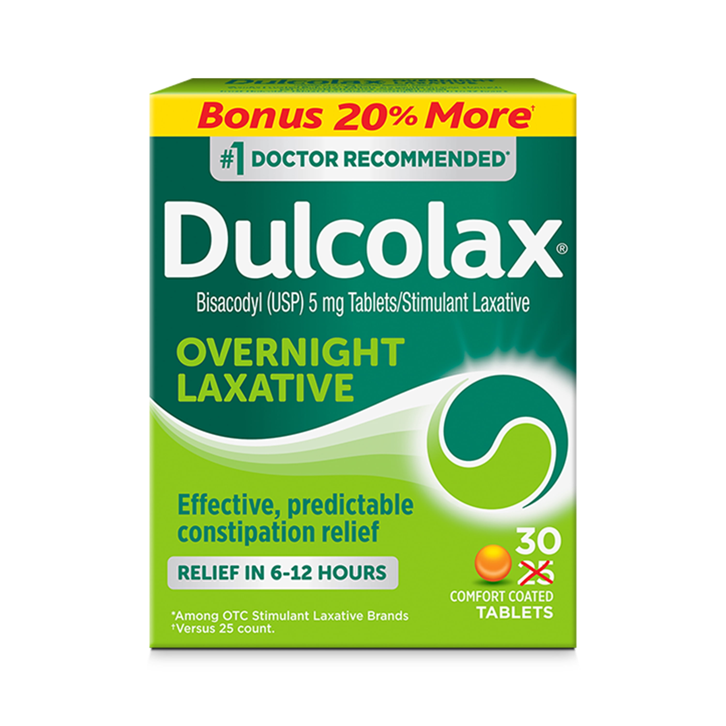 Dulcolax Stimulant Laxative Tablets for Overnight Constipation Relief 30ct