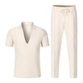 thumbnail image 2 of StSilkitty Men's 2 Piece Casual Outfits Solid Color Short Sleeve Collared V Neck Shirts and Drawstring Shorts Sets Lightweight Comfy Set, 2 of 6