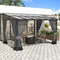 thumbnail image 3 of Kullavik 10' × 12' Hardtop Gazebo for Patio, Wall-Mounted Lean to Gazebo Pergola with Sloping Roof and Durable Aluminum Frame, Large Heavy Duty Awnings for Decks Backyard, Grey, 3 of 9