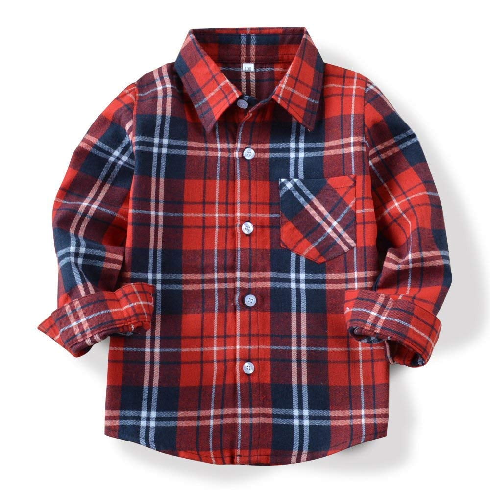 Men & Boy Button Down Shirt Kid Flannel Shirt Toddler Buffalo Plaid