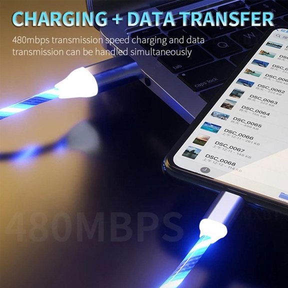 QHUDLV Charging Cable Fast USB Type‑C,LED Luminous Flowing Glow Data Cable,Durable High‑Speed Power Cord for Android Devices