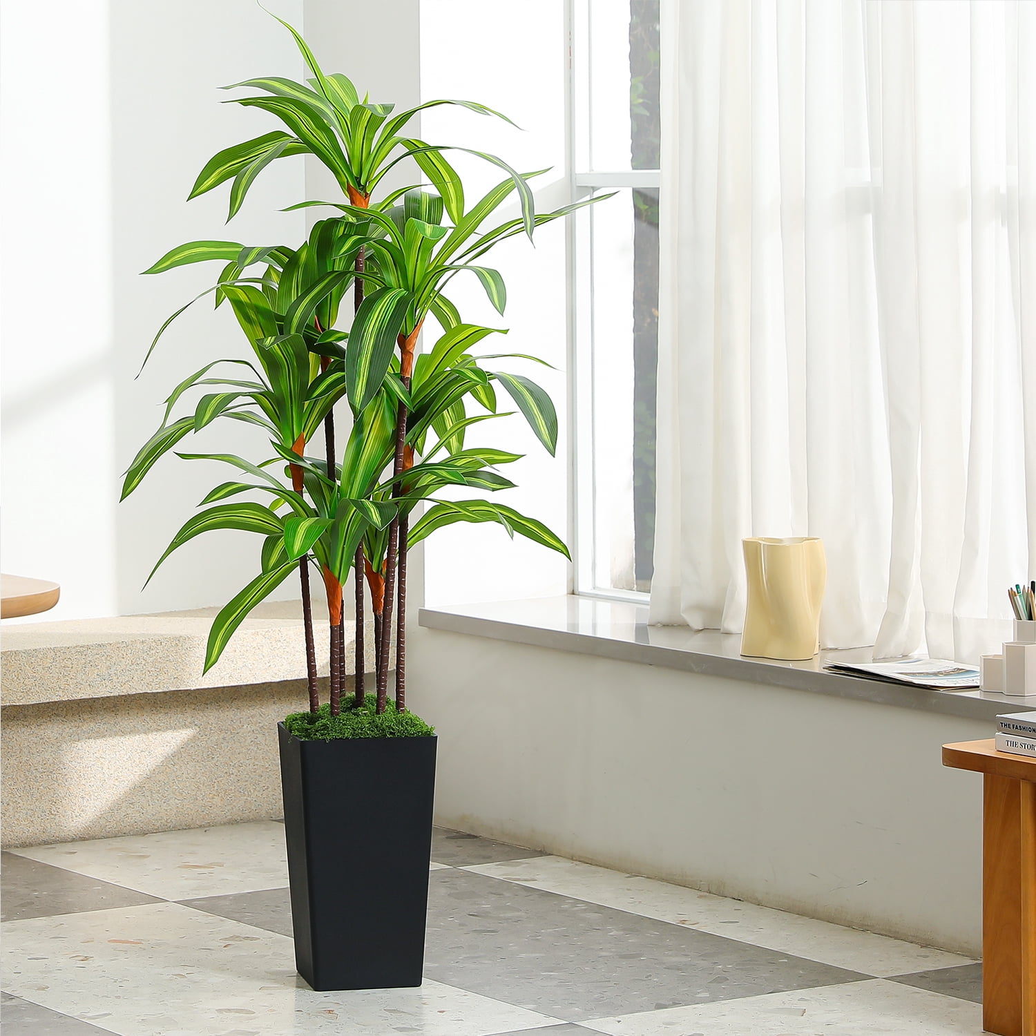 NOVAROOT Artificial Dracaena Tree 5FT, Faux Tree with Black Tall Planter, Fake Tropical Floor Plant, Artificial Silk Tree for Home Office Living Room Decor Indoor