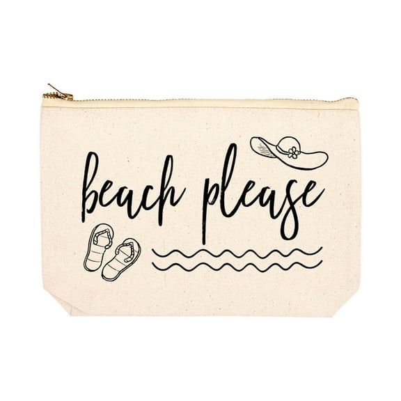 Koyal Wholesale Funny Makeup Bag Canvas Cosmetic Bag with Zipper Beach Please Makeup Pouch 6.5 x 9 Inch