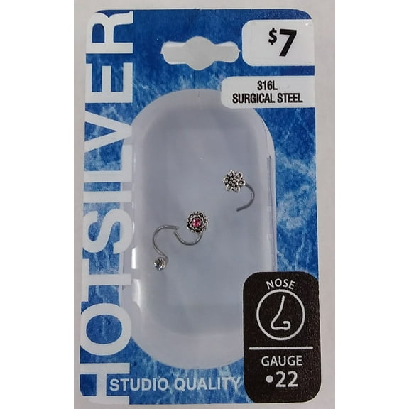 Body Jewelry Bali Screw Stainless Steel Nose Rings, 2-Piece