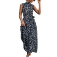 thumbnail image 1 of Vestido elegante de lunares sin mangas con cinturón, cuello alto y largo midi para mujer, color negro, talla XL, elegante y de verano, 1 of 6