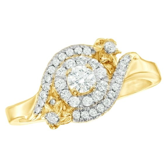 AFFY White Natural Diamond Frame Flowerpass Engagement Ring in 10k Yellow Gold