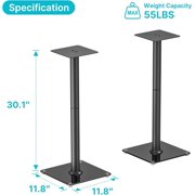 Speaker Stands Pair for Surround Sound,55 LBS Capacity,30.1 inch Floor Bookshlef Speaker Stands,Cable Management,Large Base,1 Pair,Black