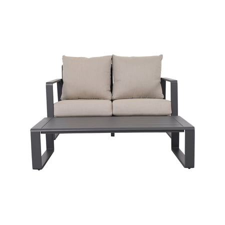 JERFIT Modern Aluminum Loveseat and Coffee Table Set with Light Grey Cushions for Indoor Outdoor Living Room Patio