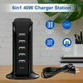 thumbnail image 6 of Charger Block 6 in 1 , 40W USB C Charger 3A, Charging Hub with 5 USB Ports(Shared 6A) for Multiple Electronics, USB Charging Station Multiports, Universal Desktop Phone Charger Travel Ready, Black, 6 of 7