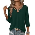 thumbnail image 6 of ClodeEU Women's V Neck 3/4 Sleeve Blouse,Casual Solid Color Top with Keyhole Neck Army Green,Women's Plus L, 6 of 7