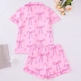 thumbnail image 6 of eczipvz Girls Pajamas Silk PJS Set Bow Satin Sleepwear Short Sleeve Jammies for Kids Button-Down Nightwear Red XL, 6 of 9