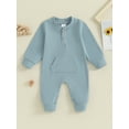 thumbnail image 2 of Bagilaanoe Newborn Baby Boys Fall Jumpsuit Solid Color Long Sleeve Bodysuit 3M 6M 12M 18M Infant Fall One Piece Romper, 2 of 9