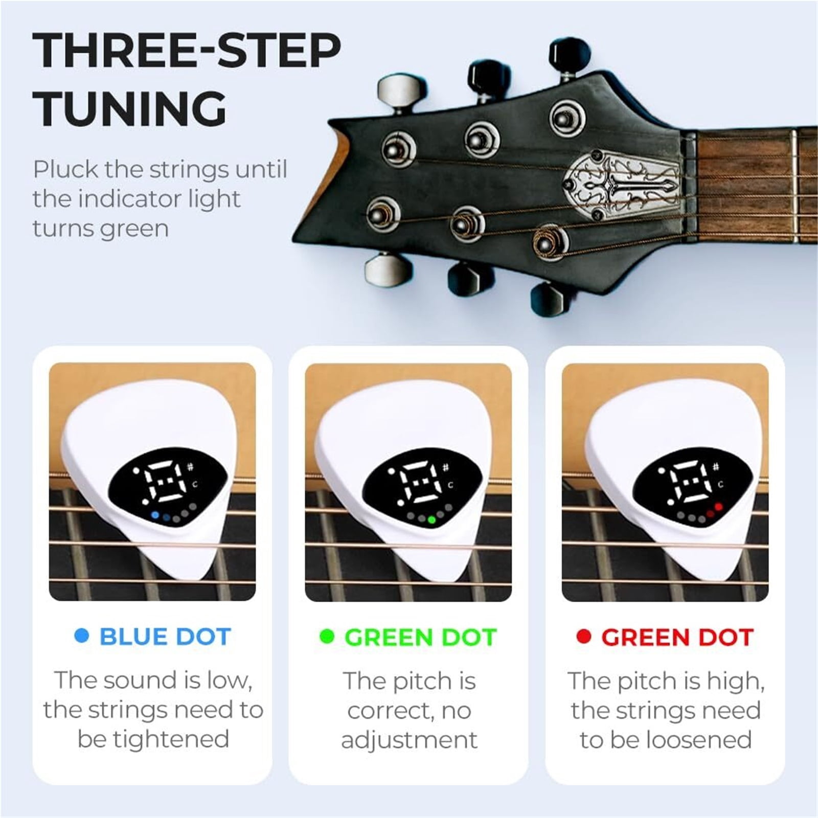 2 In 1 Guitar Tuner and Guitar Pick, 2025 New Digital Guitar Pick with LED Screen Display, Efficient Tuning Guitar Pick Tuner, Guitar Pick Plectrum with 12 Equal Temperaments Musical Note