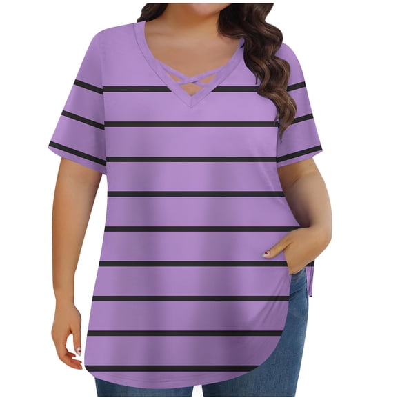Plus Size Shirts for Women Summer 3/4 Sleeve V Neck Floral Print Tshirts Dressy Casual Cute Tunics Basic Loose Fits Tie Dye Oversized Blouse,Plus Size Blouses for Women Dressy Casual Purple,XXXL