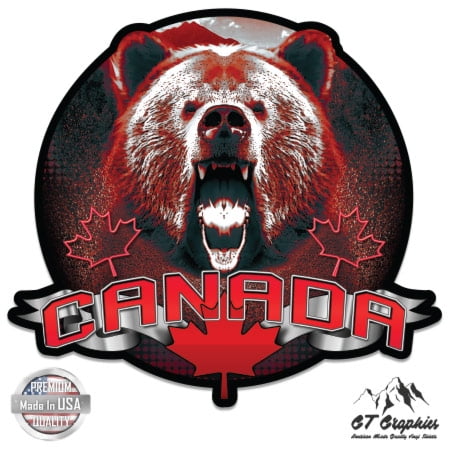 Canada Grizzly Bear - 3" Vinyl Sticker - For Car Laptop I-Pad Phone Helmet Hard Hat - Waterproof Decal