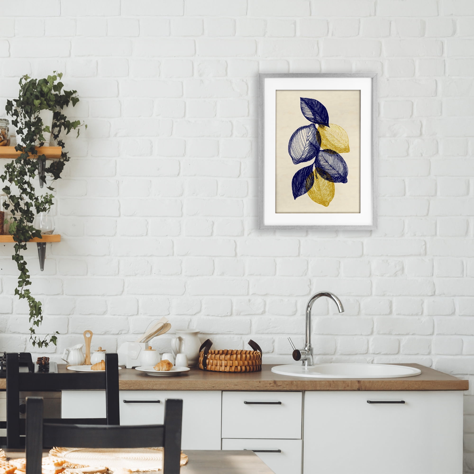 Stupell Industries Navy Lemons Botanical Sketch Gray Framed Print Under Glass, design by Petal Prints Design