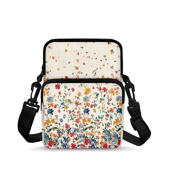 Chririnla Crossbody Purse for Travel, 2 Layer Zipper Crossbody Tote for Women Vibrant Wild Flower Print Cross Body Bag